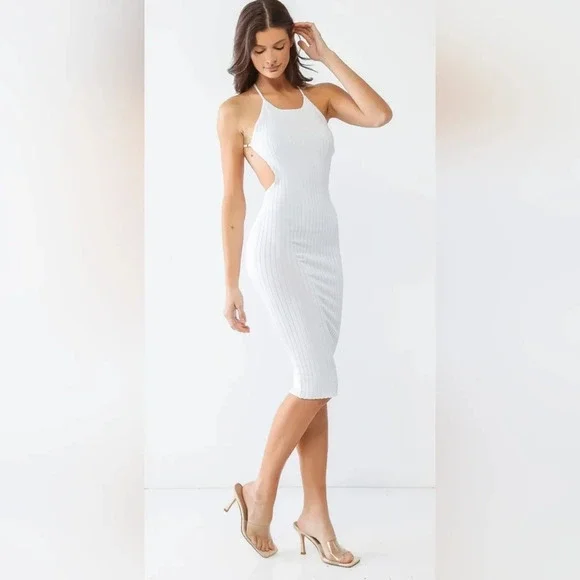 Sexy Ribbed Halter Neck Criss-Cross Back Midi Dress #434-436 - Picture 5 of 11